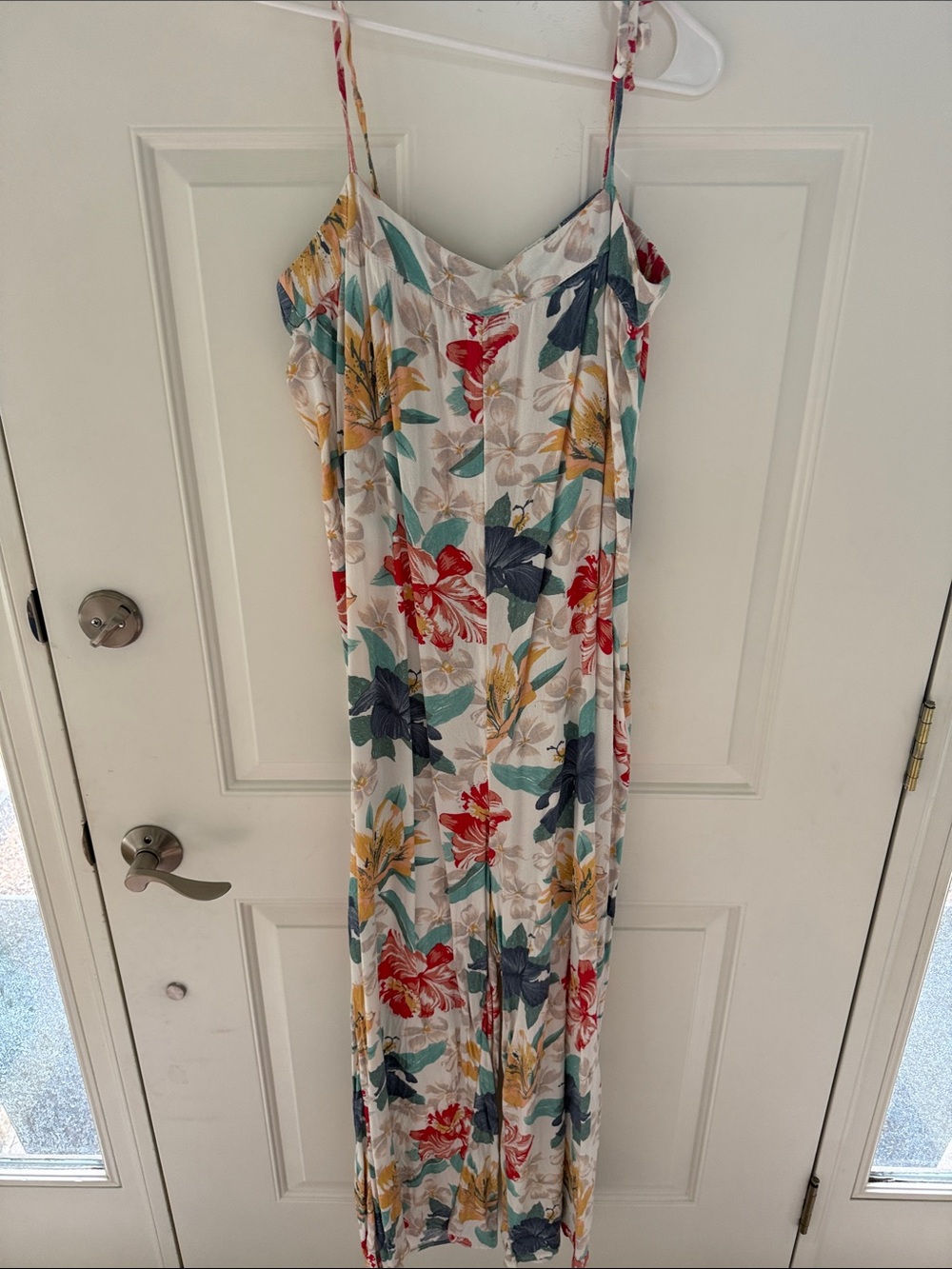 O'Neill White Floral Jumpsuit with Red, Yellow, Blue, and Green Accents